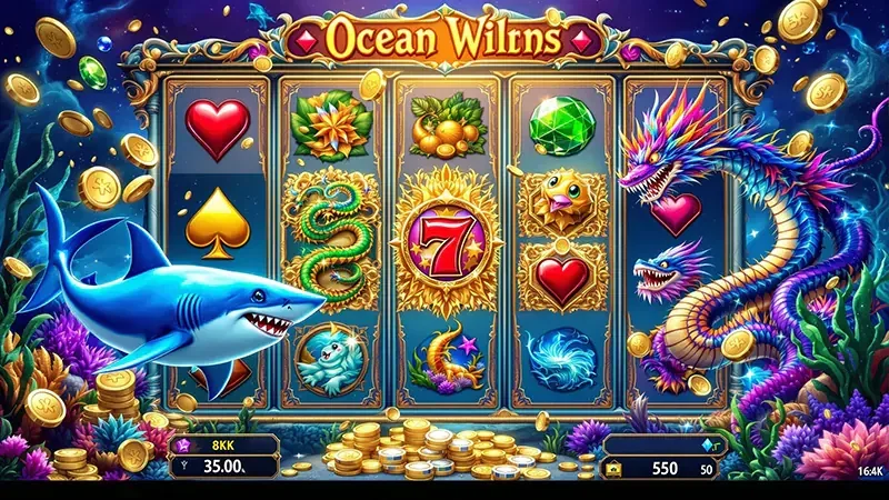 Sasaran ikan dan efek visual pada layar permainan arcade bawah laut
